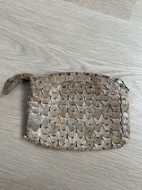 Vintage prentice Metallic Beige Leather Wristlet Pouch